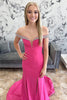 Load image into Gallery viewer, Sparkly Fuchsia Satin Beaded Mermaid Long Prom Dress with Slit