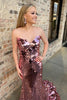Load image into Gallery viewer, Sparkly Rose Gold Sequin Strapless Mermaid Long Prom Dress
