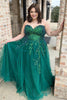 Load image into Gallery viewer, Glitter Princess Emerald Green Tulle Ball Gown Long Prom Dress with Appliques