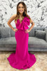 Load image into Gallery viewer, Fuchsia Satin Mermaid Long Prom Dress with Bow