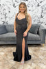 Load image into Gallery viewer, Sparkly Black Satin Beaded Mermaid Long Prom Dress with Slit