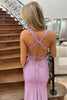 Load image into Gallery viewer, Sparkly Black Satin Beaded Mermaid Long Prom Dress with Slit