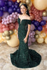 Load image into Gallery viewer, Sparkly Dark Green Sequin Mermaid Long Prom Dress