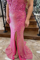 Load image into Gallery viewer, Sparkly Pink Sequin Mermaid Long Prom Dress with Slit