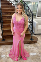 Load image into Gallery viewer, Sparkly Pink Sequin Mermaid Long Prom Dress with Slit