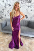Load image into Gallery viewer, Sparkly Grape Sequin Corset Mermaid Long Prom Dress with Slit