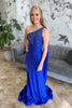 Load image into Gallery viewer, Sparkly Royal Blue Mermaid Satin Beaded Long Prom Dress with Slit