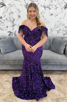Load image into Gallery viewer, Sparkly Grape Sequin Mermaid Backless Long Prom Dress