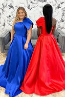 Load image into Gallery viewer, Princess Royal Blue Satin Ball Gown Long Prom Dress with Bow