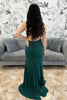 Load image into Gallery viewer, Sparkly Dark Green Satin Beaded Mermaid Long Prom Dress with Slit