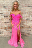 Load image into Gallery viewer, Sparkly Pink Satin Corset Beaded Mermaid Long Prom Dress with Slit
