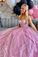 Load image into Gallery viewer, Princess Sparkly Pink Sequin Ball Gown Long Prom Dress
