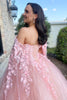 Load image into Gallery viewer, Glitter Princess Pink Tulle Floral Ball Gown Long Prom Dress with Cape