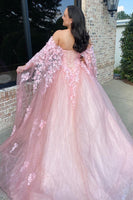 Load image into Gallery viewer, Sparkly Pink Ball Gown Corset Long Prom Dress with 3D Flowers