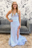 Load image into Gallery viewer, Sparkly Light Blue Sequin Mermaid Long Prom Dress with Slit