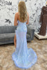 Load image into Gallery viewer, Sparkly Light Blue Sequin Mermaid Long Prom Dress with Slit