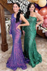 Load image into Gallery viewer, Sparkly Purple Sequin Long Sleeve Mermaid Long Prom Dress