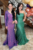 Load image into Gallery viewer, Sparkly Purple Sequin Long Sleeve Mermaid Long Prom Dress