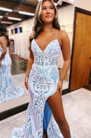 Load image into Gallery viewer, Sparkly Royal Blue Sequin Corset Mermaid Long Prom Dress with Slit