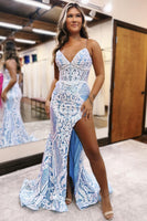 Load image into Gallery viewer, Sparkly Royal Blue Sequin Corset Mermaid Long Prom Dress with Slit