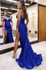 Load image into Gallery viewer, Sparkly Royal Blue Sequin Corset Mermaid Long Prom Dress with Slit