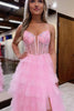 Load image into Gallery viewer, Princess Pink Tulle Corset Ball Gown Long Prom Dress with Slit