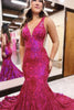 Load image into Gallery viewer, Sparkly Fuchsia Satin Printed Mermaid Long Prom Dress