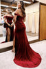 Load image into Gallery viewer, Burgundy Velvet Corset Mermaid Long Prom Dress with Slit