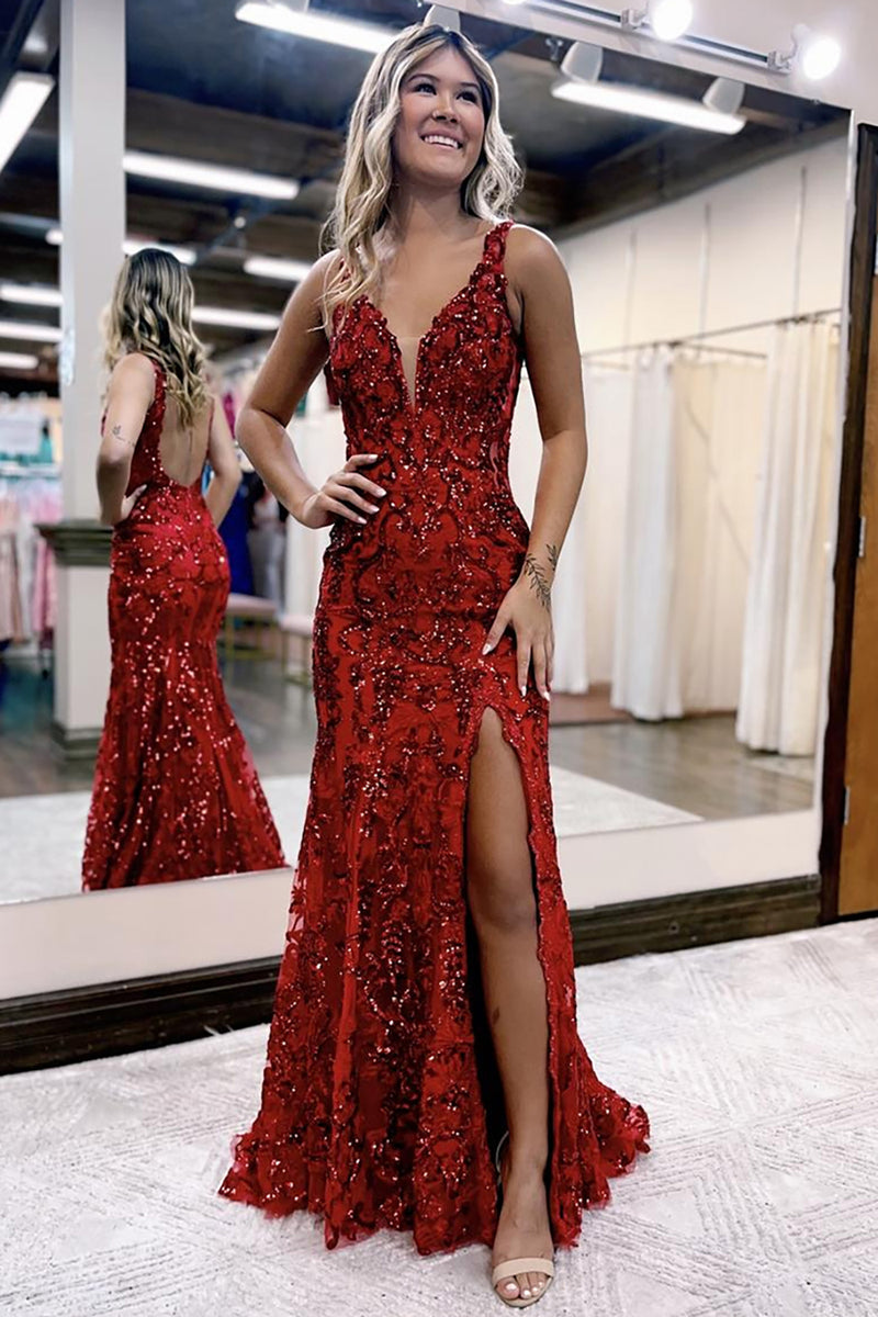Load image into Gallery viewer, Sparkly Royal Blue Lace Mermaid Long Prom Dress with Slit