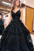 Load image into Gallery viewer, Glitter Princess Black Tulle Ball Gown Backless Long Prom Dress