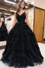 Load image into Gallery viewer, Glitter Princess Black Tulle Ball Gown Backless Long Prom Dress