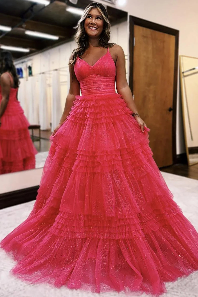 Load image into Gallery viewer, Glitter Princess Black Tulle Ball Gown Backless Long Prom Dress