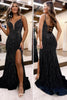 Load image into Gallery viewer, Sparkly Blue Beaded Mermaid Satin Long Prom Dress with Slit