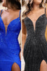 Load image into Gallery viewer, Sparkly Blue Beaded Mermaid Satin Long Prom Dress with Slit