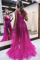 Load image into Gallery viewer, Sparkly Fuchsia Tulle Beaded Corset Short Prom Jumpsuits with Cape
