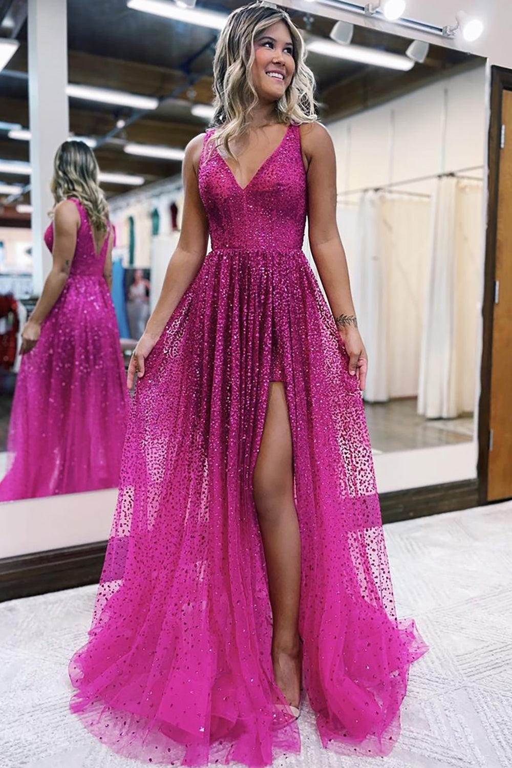 Sparkly Fuchsia Tulle Beaded Corset Short Prom Jumpsuits with Cape