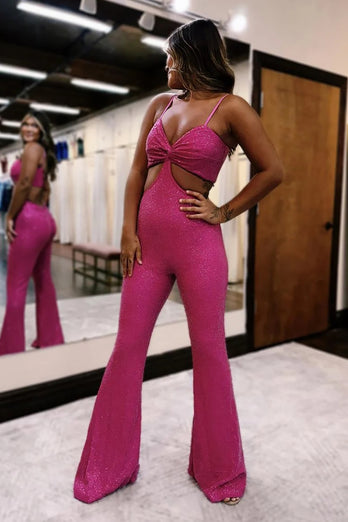 Sparkly Royal Blue Sequin Long Prom Jumpsuits with Cut Out