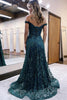 Load image into Gallery viewer, Sparkly Princess Dark Green Tulle A Line Long Prom Dress with Lace