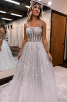 Load image into Gallery viewer, Princess Sparkly White Corset Sequin Ball Gown Long Prom Dress