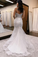 Load image into Gallery viewer, Sparkly White Sequin Corset Mermaid Long Prom Dress