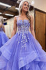 Load image into Gallery viewer, Glitter Princess Lavender Tulle Corset Ball Gown Long Prom Dress with Appliques