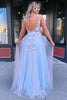 Load image into Gallery viewer, Princess Light Blue Chiffon Floral Ball Gown Long Prom Dress with Slit