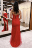 Load image into Gallery viewer, Red Tulle Backless Mermaid Long Prom Dress with Slit