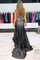 Load image into Gallery viewer, Sparkly Golden Mermaid Beaded Corset Strapless Long Prom Dress with Slit