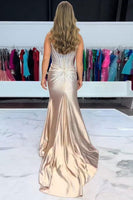 Load image into Gallery viewer, Sparkly Golden Mermaid Beaded Corset Strapless Long Prom Dress with Slit