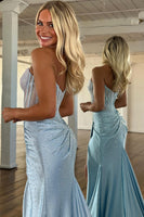 Load image into Gallery viewer, Sparkly Golden Mermaid Beaded Corset Strapless Long Prom Dress with Slit