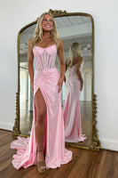 Load image into Gallery viewer, Sparkly Golden Mermaid Beaded Corset Strapless Long Prom Dress with Slit