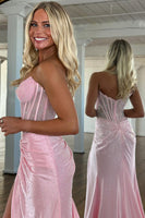 Load image into Gallery viewer, Sparkly Golden Mermaid Beaded Corset Strapless Long Prom Dress with Slit