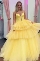 Load image into Gallery viewer, Princess Blue Corset A Line Tiered Long Satin Prom Dress