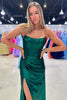 Load image into Gallery viewer, Sparkly Dark Green Mermaid Long Corset Prom Dress with Slit